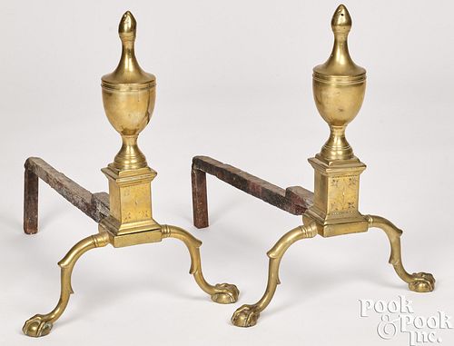 Pair of Chippendale engraved brass andirons