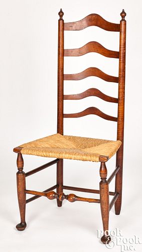 William and Mary tiger maple ladderback chair