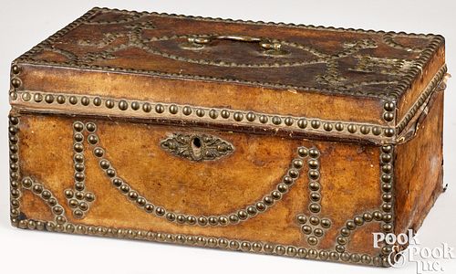 New York leather covered lock box, early 19th c.