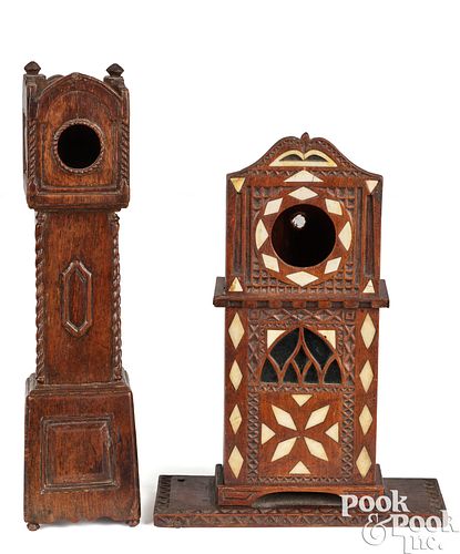 Two clock form watch hutches, 19th c.