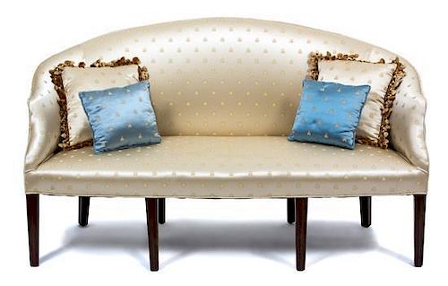 A George III Style Mahogany Framed Upholstered Settee Height 35 1/4 x length 61 inches.