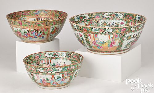 Three Chinese export porcelain punch bowls