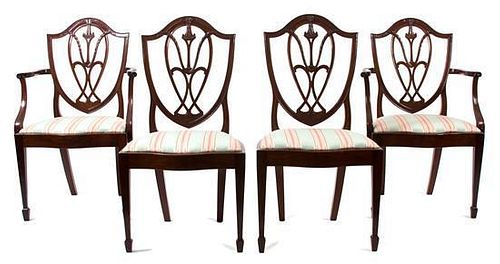 A Set of Twelve George III Style Mahogany Shield Back Dining Chairs Height 38 inches.
