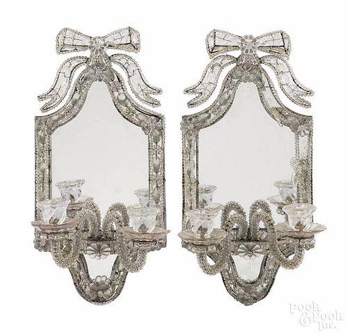 Pair of Venetian mirrored wall sconces, early 20th c., 18 1/2'' h.