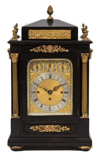An English Westminster Chime Bracket Clock Height 24 x width 15 x depth 10 inches.