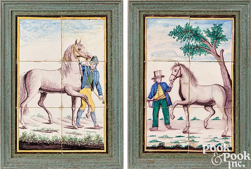 Two Dutch horseman tile tableaus, 19th c.
