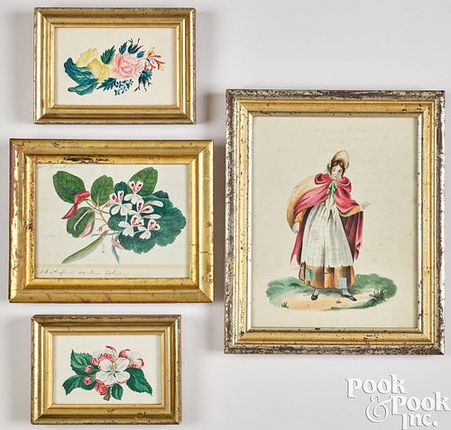 Four watercolor works on paper, 19th c.