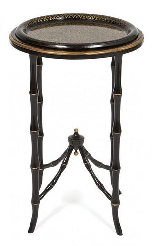 A Regency Style Ebonized and Gilt Tray Top Table Height 25 x width 15 x depth 13 1/2 inches.