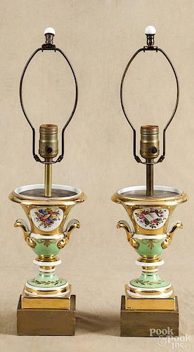 Pair of porcelain urn table lamps, 20th c., 21'' h.