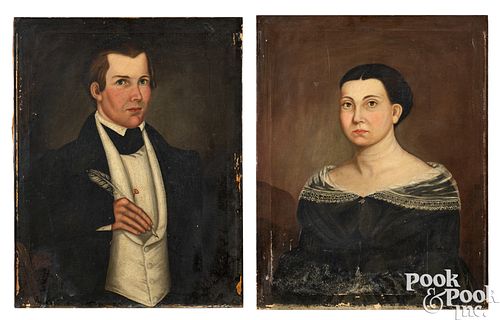 Pair of oil on canvas portraits, 19th c.