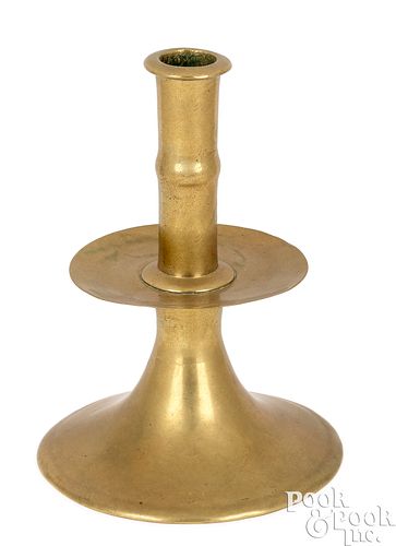 English brass trumpet form candlestick, mid 17th c
