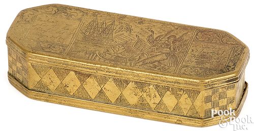 Dutch engraved brass tobacco box, 18th c.