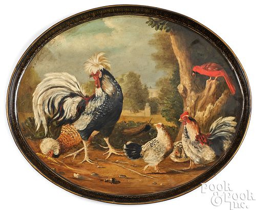 Large painted tin tray, 19th c.