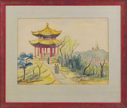 Chinese Pavillion Watercolor