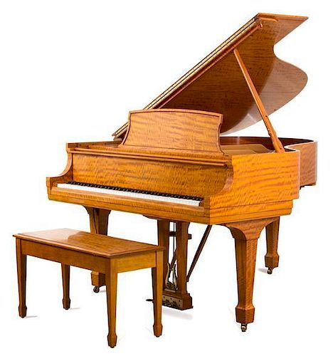 A Steinway & Sons "Crown Jewel Collection" L Model Satinwood Veneered Baby Grand Piano