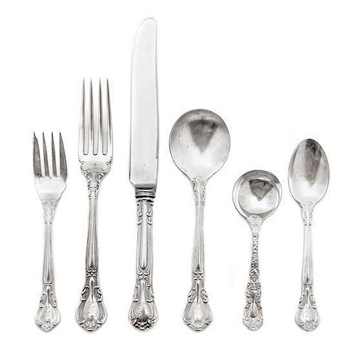A Canadian Silver Flatware Service, Henry Birks & Sons, Montreal, Canada, Chantilly Monogrammed pattern, comprising: 11 dinne
