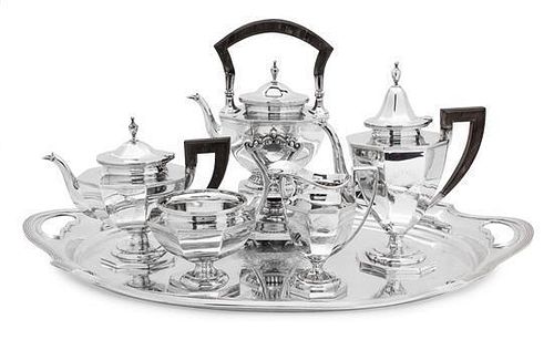 An American Silver Six-Piece Tea and Coffee Service, Wm. B. Durgin Co., Concord, NH, comprising a coffee pot, a teapot, a cov