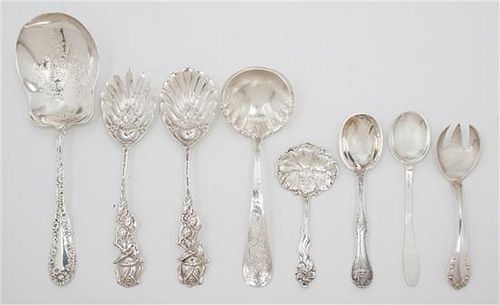 An Assembled Group of Silver Spoons, Various Makers, comprising 1 Dominick & Haff serving spoon, 1 shell form spoon with rose