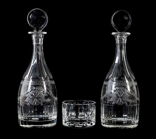 Three William Yeoward Glass Articles Height of first 12 1/4 inches.