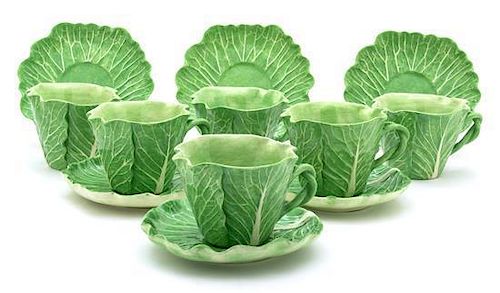 Six Dodie Thayer Lettuce Ware Coffee Cups and Saucers Height of cup 3 1/4 inches.