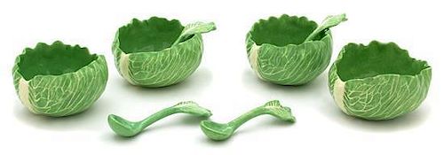 Four Dodie Thayer Lettuce Ware Sauce Bowls with Spoons Height 3 x diameter 4 3/4 inches.