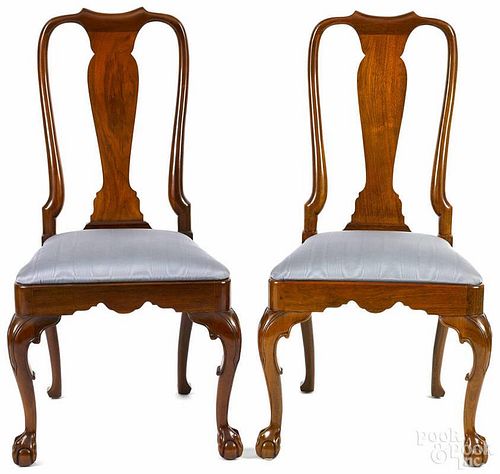 Pair of Kindel Queen Anne style walnut dining chairs.