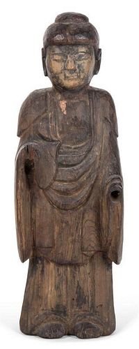 A Chinese Carved Hardwood Figure Height of tallest 14 1/4 inches.