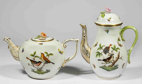 HUNGARIAN HEREND "ROTHSCHILD BIRD" PORCELAIN DRINKING ARTICLES, LOT OF TWO