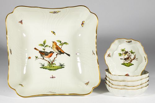HUNGARIAN HEREND "ROTHSCHILD BIRD" PORCELAIN TABLE ARTICLES, LOT OF SIX