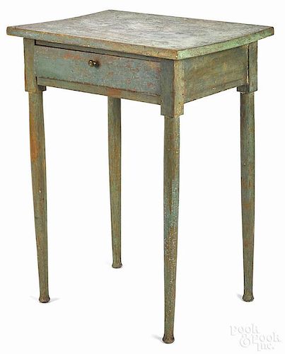 Painted walnut one-drawer stand, 19th c., with an old green surface, 31'' h., 23'' w.