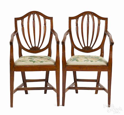 Pair of Hepplewhite cherry armchairs, 19th c.