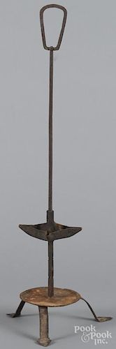 Wrought iron adjustable fat lamp, 19th c., 24 1/4'' h.