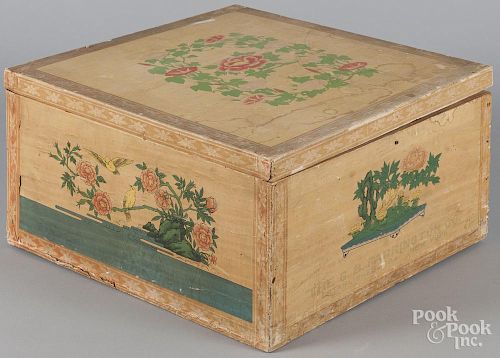 Lithograph covered tea bin with Japanesque decoration, stamped on front G. B. Farrington Co.