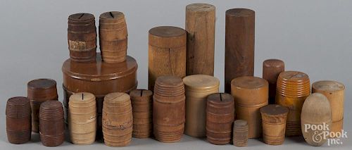 Treen canisters, to include several keg-form examples, tallest - 7 1/2''.