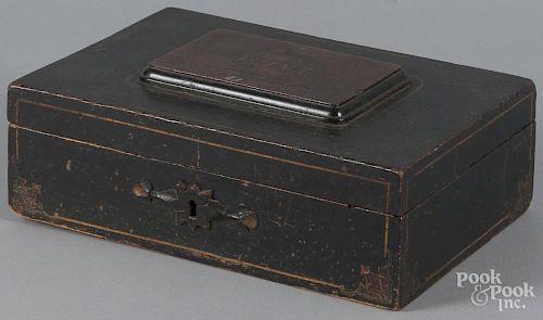 Painted dresser box, 19th c., inscribed Olive on lid, the underside of lid fitted with a mirror