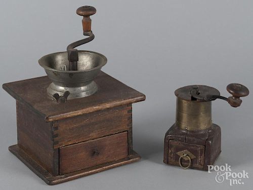 Two antique coffee mills, 19th c., 6'' h. and 9'' h.
