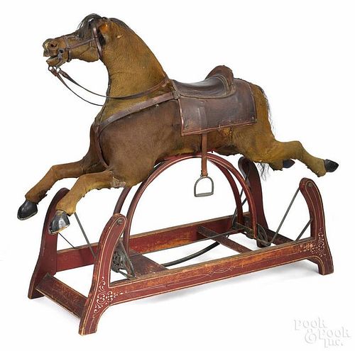 Horsehair hobby horse, late 19th c., with a painted wood base, 40'' x 50''.