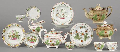 Fifteen pieces of strawberry pattern Staffordshire and pearlware, 19th c.