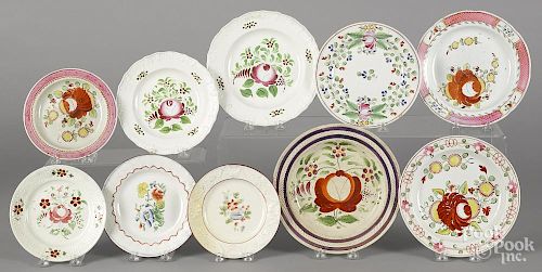Ten assorted pearlware and Staffordshire plates, 19th c., to include King's Rose and Queen's rose