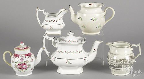 Five English porcelain teawares, 19th c., tallest - 7 1/2''.
