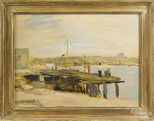 Seymour Remenick (American 1923-1999), oil on board impressionist dock scene, signed lower left