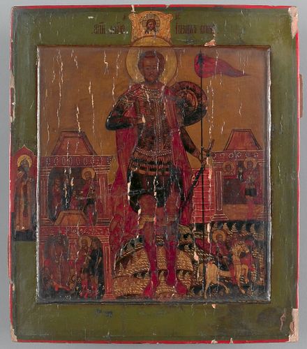 Russian oil on panel icon, 18th c., 12" x 10 1/2".