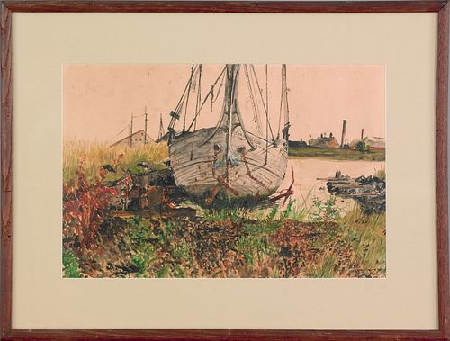 Jamie Wyeth (American, b. 1946), watercolor harbor