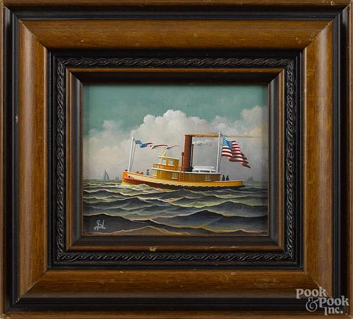George Nemethy (American 20th c.), oil on board portrait of a tug boat, initialed lower left