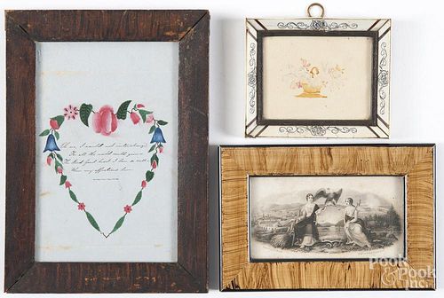 Seven framed works, to include a theorem, printed Reward of Merit, etc.