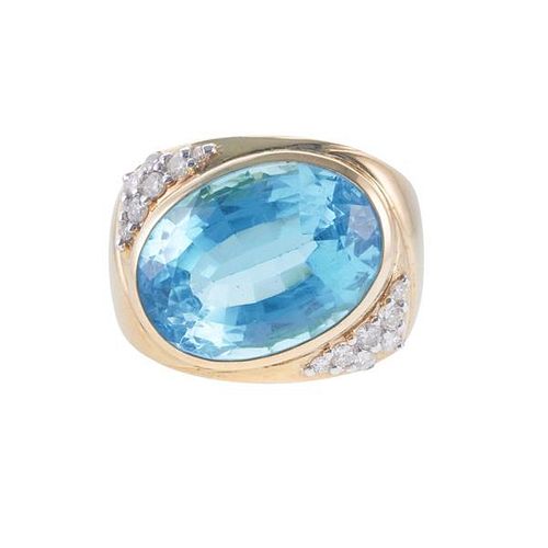 14k Gold Blue Topaz Diamond Ring