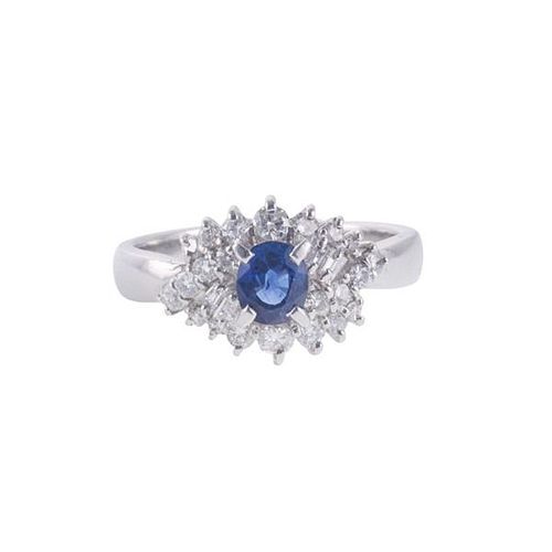 Platinum Sapphire Diamond Cluster Ring
