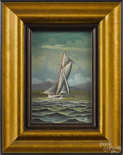 George Nemethy (American 20th c.), oil on board portrait of a sailboat, initialed lower right