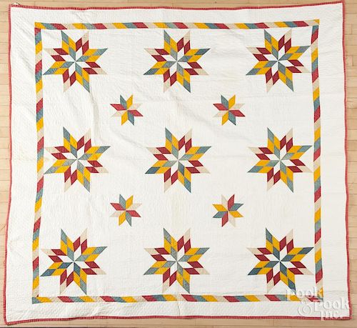 Two-pieced star quilts, ca. 1900, 79'' x 75'' and 71'' x 68''.