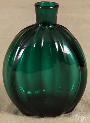 Reproduction teal flask, etched MMA, 5 1/2'' h.